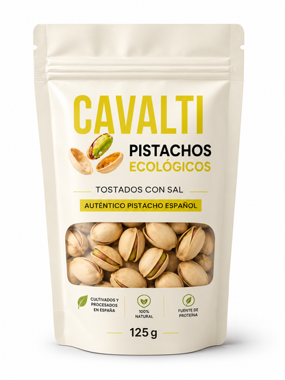 Pistachos Ecológicos Tostados con Sal 125 g | 100% Pistacho Español | Cavalti