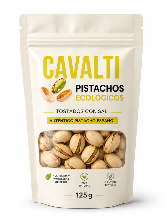 Pistachos Ecológicos Tostados con Sal 125 g | 100% Pistacho Español | Cavalti