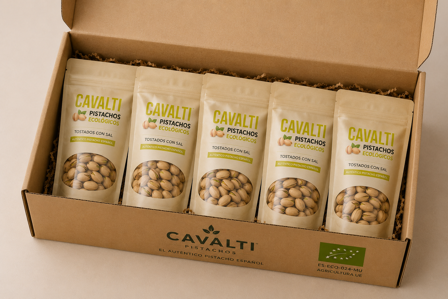 Pack Familiar 5 Bolsas Pistachos Ecológicos Tostados con Sal 125 g | 625 g | 100% Pistacho Español | Cavalti